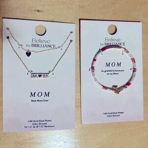 2 necklaces and a bracelet 14k gold flash plated cubic zirconia